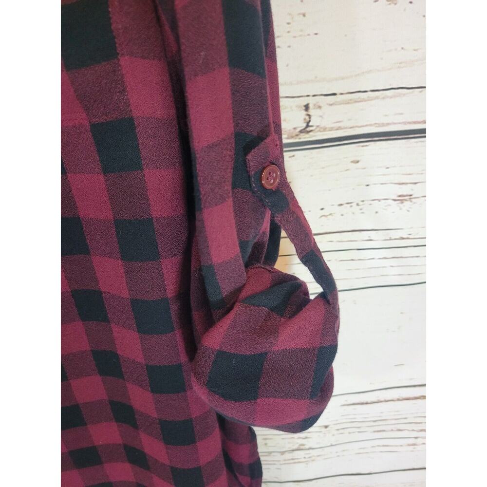 Lane Bryant Red Black Plaid 1/2 Button Roll Tab Sleeve Shirt‎ Women's Size 18/20 - Picture 5 of 10